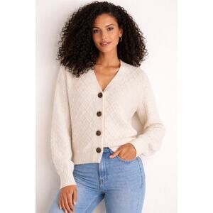 Ann Taylor Mixed Cable Knit Cardigan Sweater – Cream | Size M